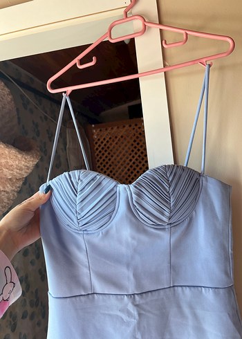 Mavi Straplez Midi Abiye Elbise - Görsel 2