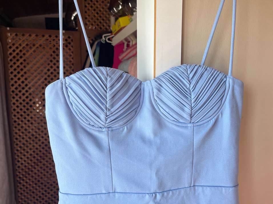 Mavi Straplez Midi Abiye Elbise - Görsel 3