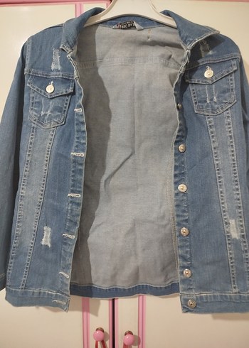 Düğmeli Mavi Kadın Denim Ceket - Görsel 5