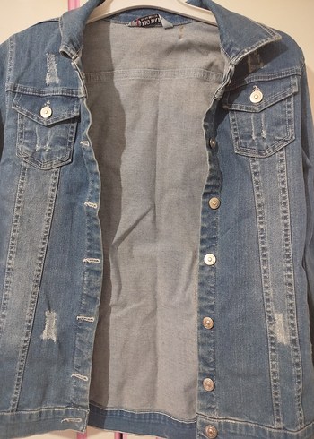 Düğmeli Mavi Kadın Denim Ceket - Görsel 2