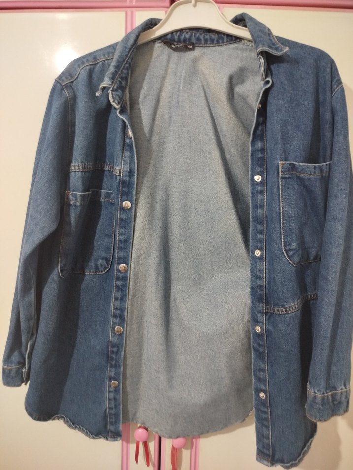 Düğmeli Mavi Kadın Denim Ceket - Görsel 2