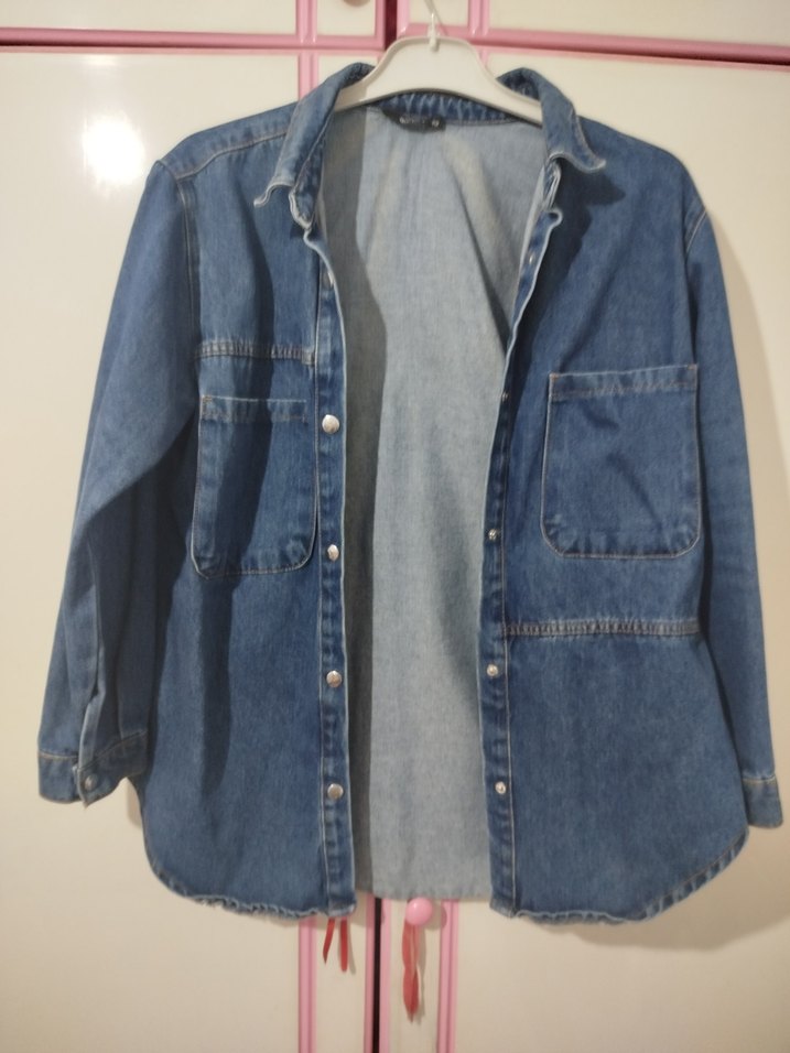 Düğmeli Mavi Kadın Denim Ceket - Görsel 3