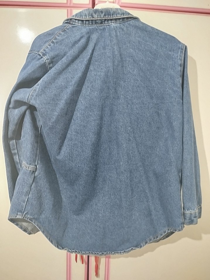 Düğmeli Mavi Kadın Denim Ceket - Görsel 4