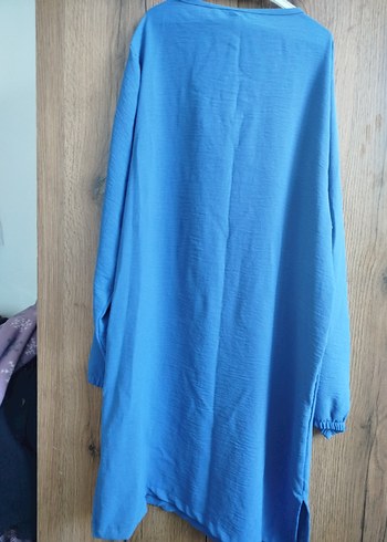 Mavi Uzun Kollu Keten Tunik - Görsel 4