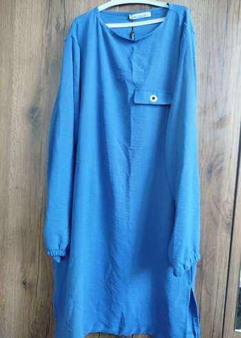 Mavi Uzun Kollu Keten Tunik - Görsel 3