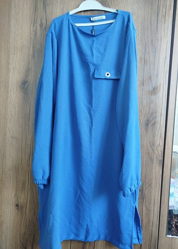 Mavi Uzun Kollu Keten Tunik - Görsel 2