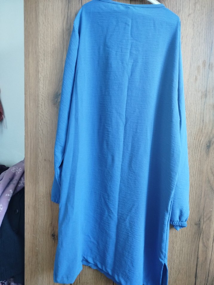 Mavi Uzun Kollu Keten Tunik - Görsel 4