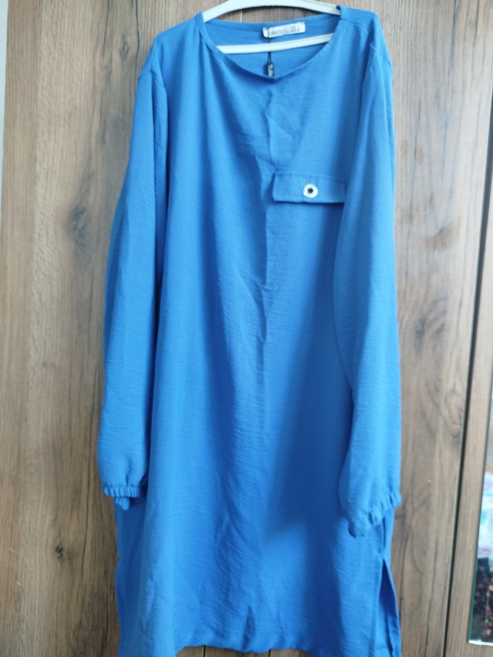 Mavi Uzun Kollu Keten Tunik - Görsel 3