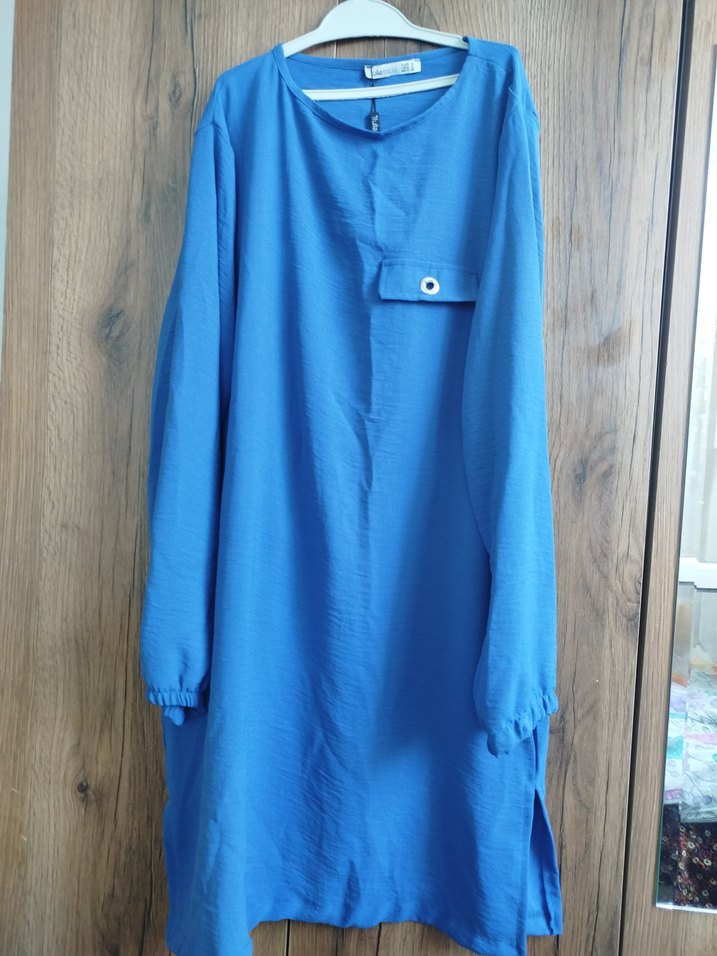 Mavi Uzun Kollu Keten Tunik - Görsel 2