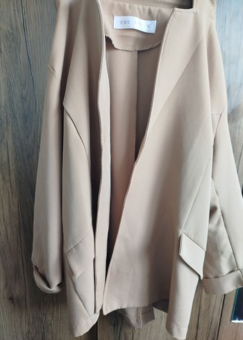 Bej Süet Düğmeli Kadın Blazer Ceket - Görsel 3