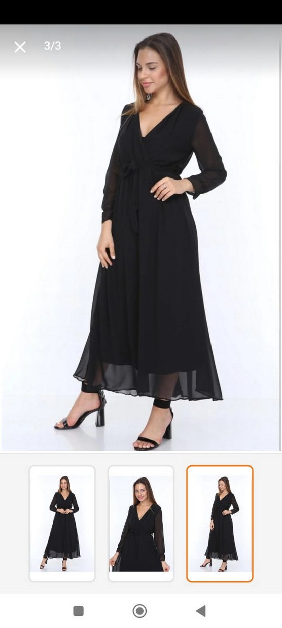 Siyah Uzun Salaş V Yakalı Elbise - Görsel 2