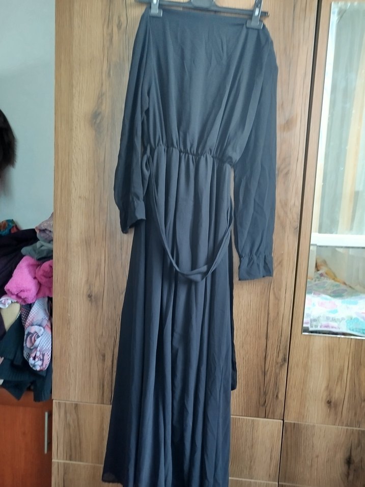 Siyah Uzun Salaş V Yakalı Elbise - Görsel 4