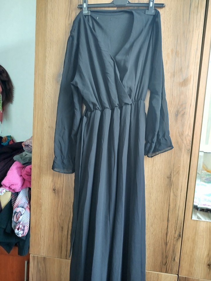 Siyah Uzun Salaş V Yakalı Elbise - Görsel 3