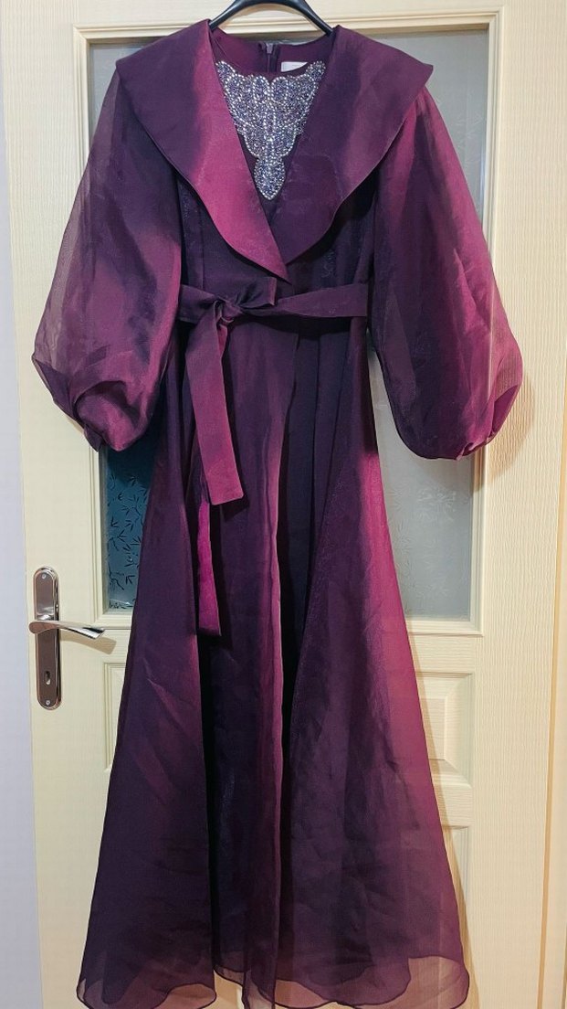 Mor Vintage Uzun Kollu Kadın Elbise - Görsel 2