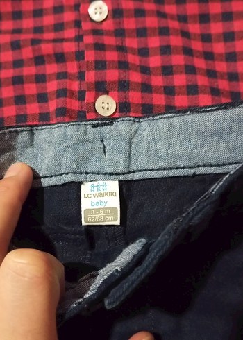 Düğmeli Kırmızı Kareli Bebek Takımı - Görsel 3