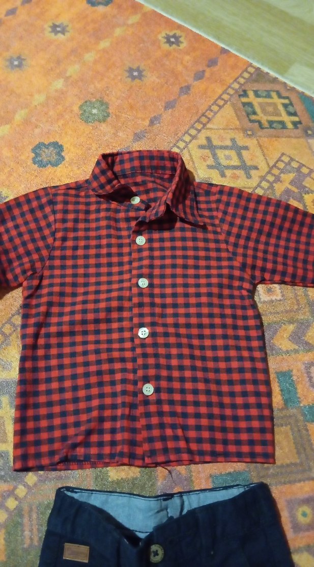 Düğmeli Kırmızı Kareli Bebek Takımı - Görsel 4