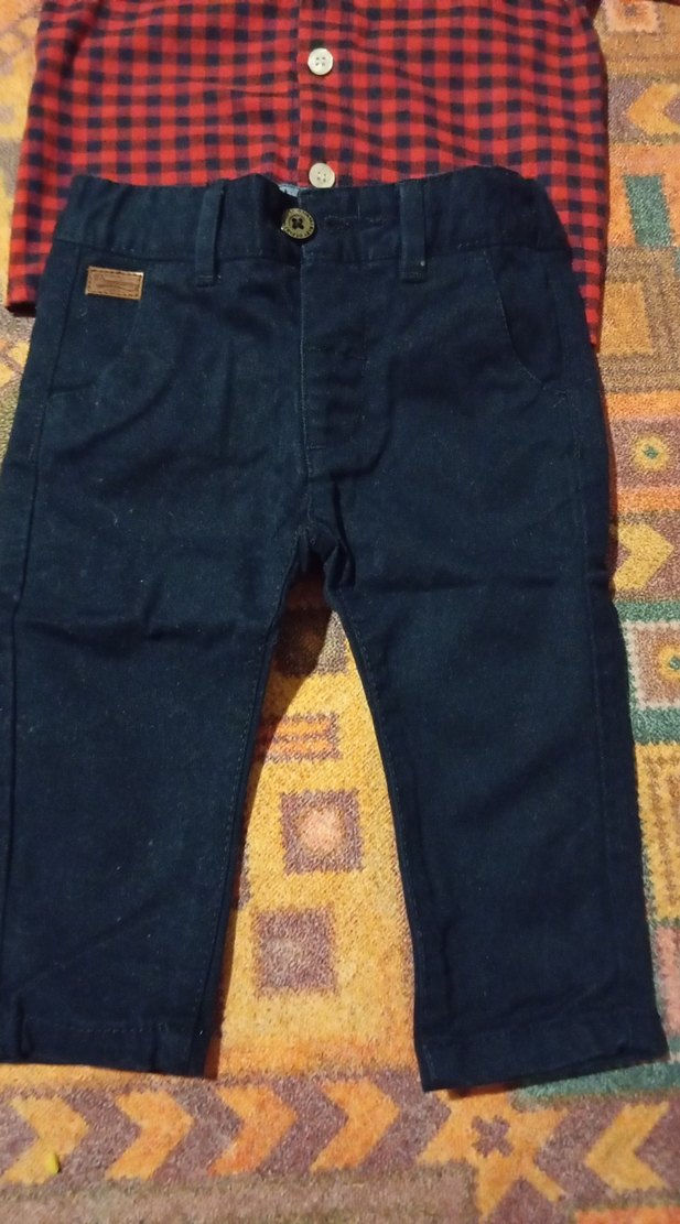 Düğmeli Kırmızı Kareli Bebek Takımı - Görsel 2