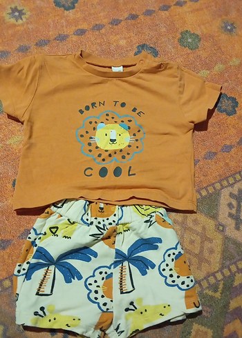 Bebek Erkek Kısa Kollu Pamuklu Tişört ve Şort Seti - Görsel 2