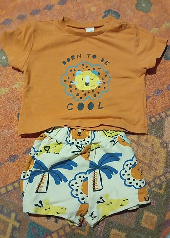 Bebek Erkek Kısa Kollu Pamuklu Tişört ve Şort Seti - Görsel 3