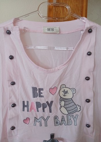 Pembe Düğmeli Hamile Tişörtü - Görsel 2