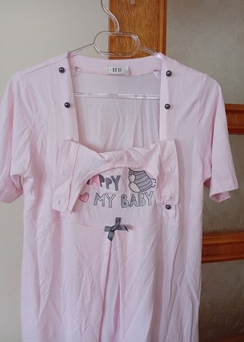 Pembe Düğmeli Hamile Tişörtü - Görsel 3