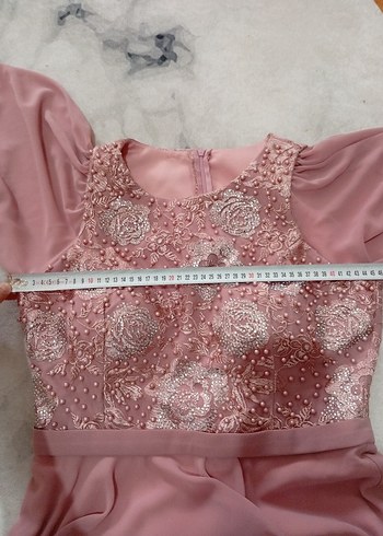 Nakışlı Pembe Uzun Abiye Elbise - Görsel 4