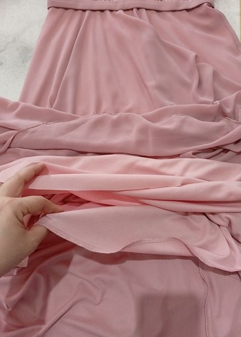 Nakışlı Pembe Uzun Abiye Elbise - Görsel 6