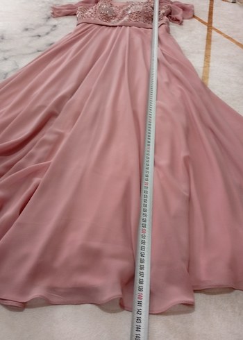 Nakışlı Pembe Uzun Abiye Elbise - Görsel 5