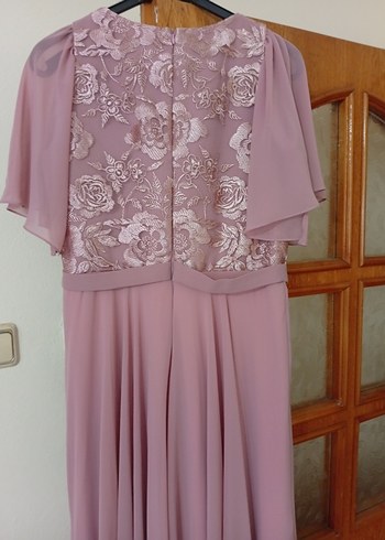 Nakışlı Pembe Uzun Abiye Elbise - Görsel 3