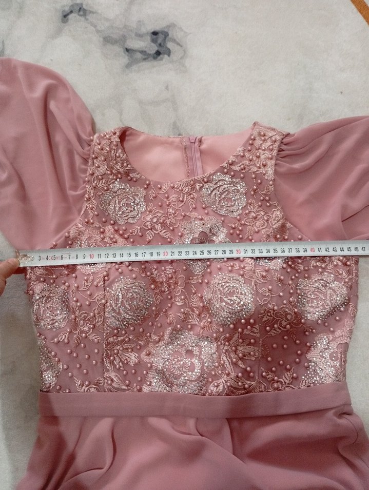 Nakışlı Pembe Uzun Abiye Elbise - Görsel 4