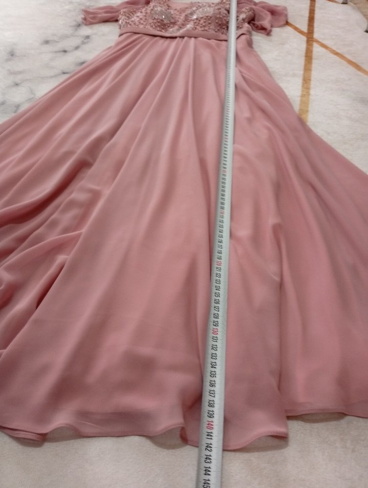 Nakışlı Pembe Uzun Abiye Elbise - Görsel 5