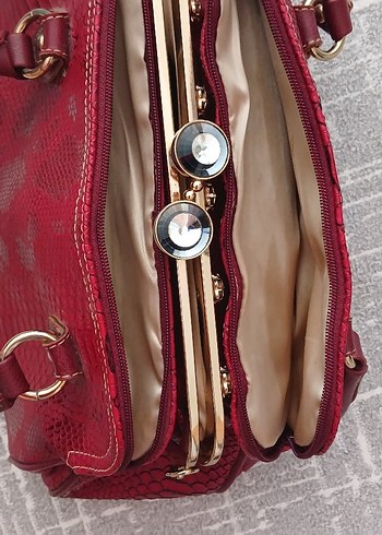 Bordo Yılan Desenli Deri Kadın Çanta - Görsel 2