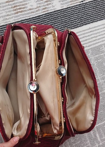 Bordo Yılan Desenli Deri Kadın Çanta - Görsel 3