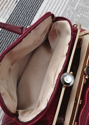 Bordo Yılan Desenli Deri Kadın Çanta - Görsel 4