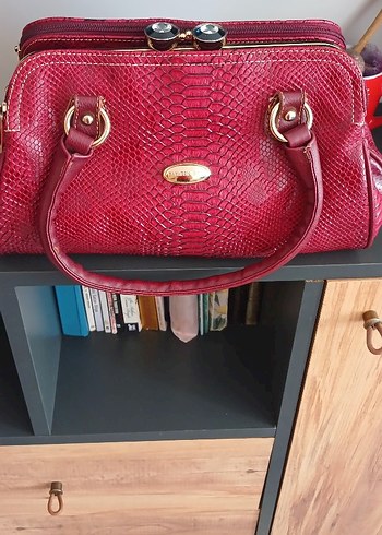 Bordo Yılan Desenli Deri Kadın Çanta - Görsel 7