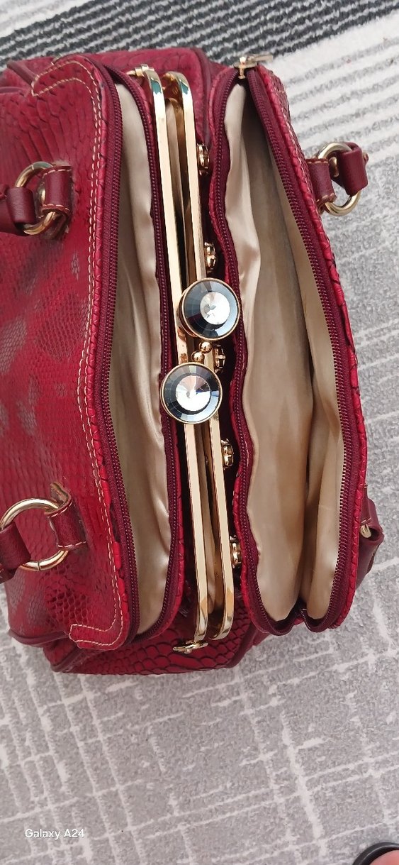 Bordo Yılan Desenli Deri Kadın Çanta - Görsel 2