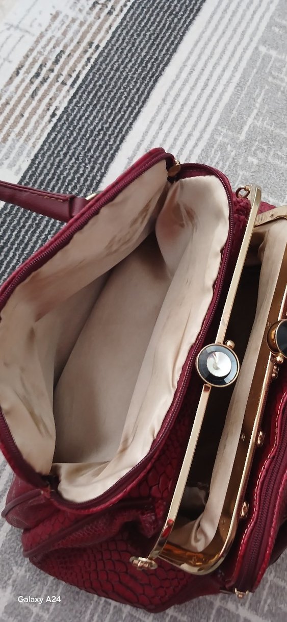 Bordo Yılan Desenli Deri Kadın Çanta - Görsel 4