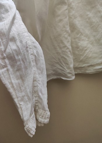 H&M Kız Çocuk 13/14 Yaş Beyaz Keten Uzun Kollu Gömlek - Görsel 5