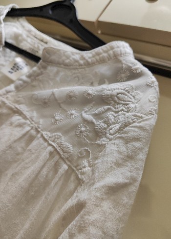 H&M Kız Çocuk 13/14 Yaş Beyaz Keten Uzun Kollu Gömlek - Görsel 3