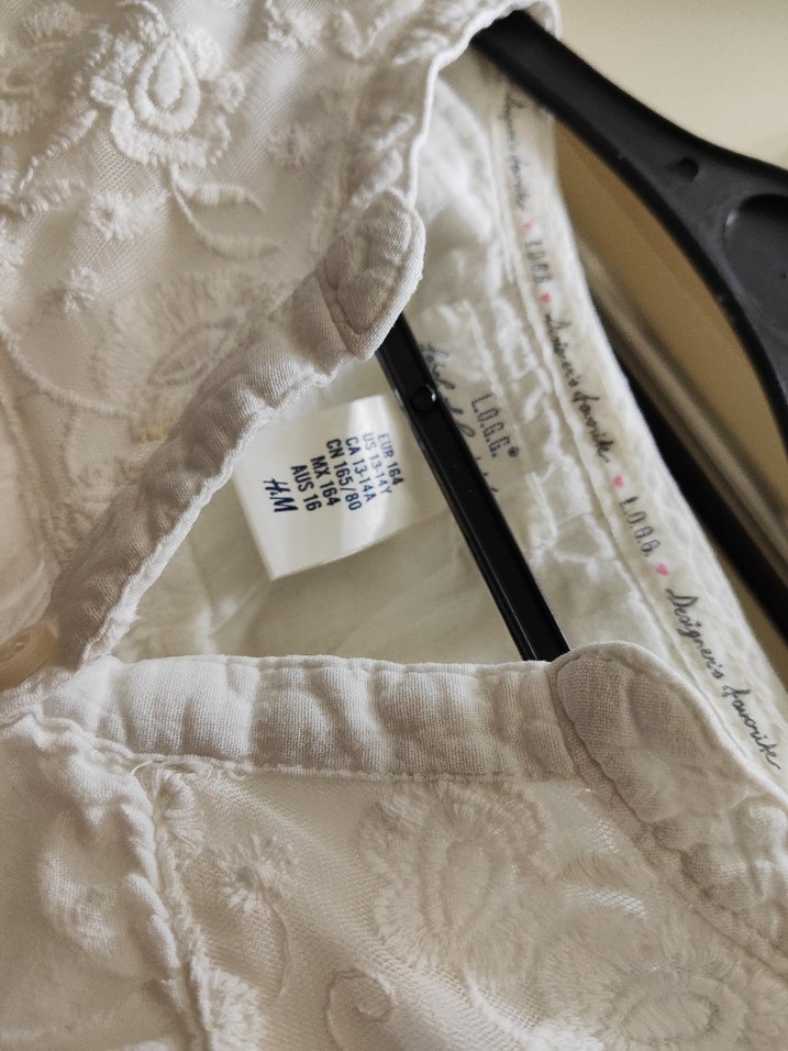 H&M Kız Çocuk 13/14 Yaş Beyaz Keten Uzun Kollu Gömlek - Görsel 2