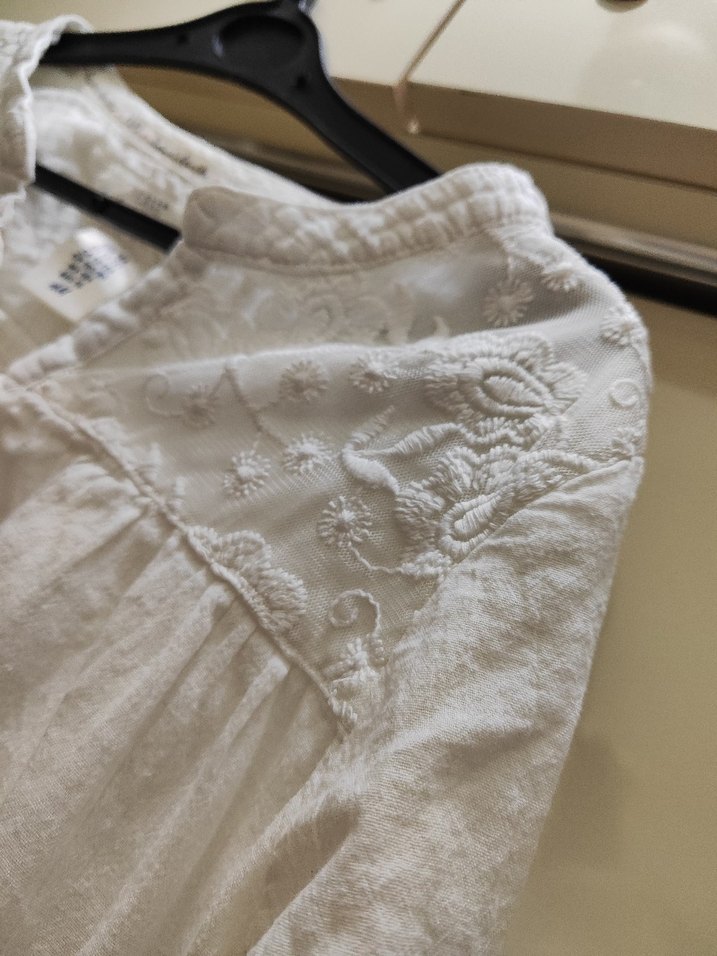 H&M Kız Çocuk 13/14 Yaş Beyaz Keten Uzun Kollu Gömlek - Görsel 3