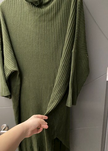 Uzun Kollu, Boğazlı, Salaş Kesim Haki Triko - Görsel 2