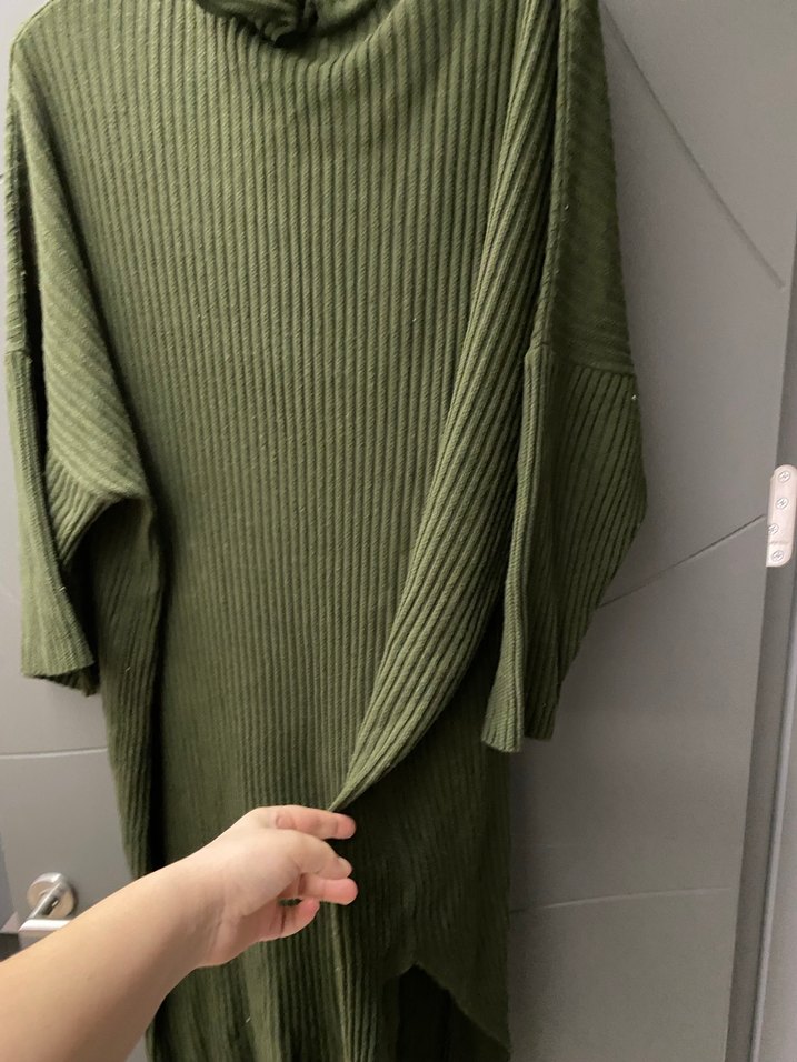 Uzun Kollu, Boğazlı, Salaş Kesim Haki Triko - Görsel 2