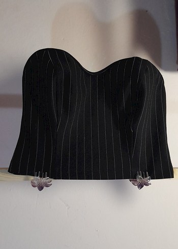 Siyah Çizgili Straplez Büstiyer - Görsel 2