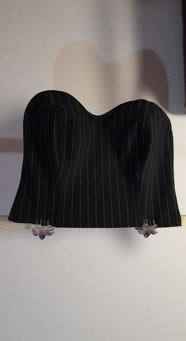 Siyah Çizgili Straplez Büstiyer - Görsel 2