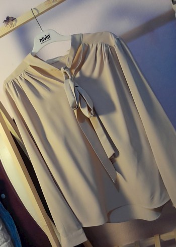 Bej Drapeli Uzun Kollu Kadın Bluz - Görsel 2