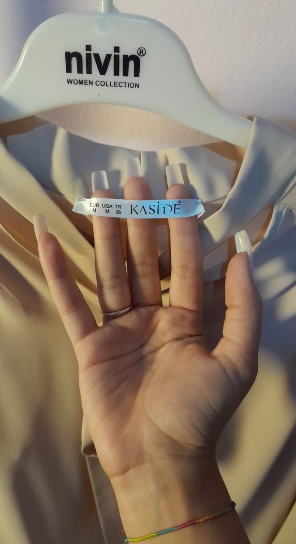 Bej Drapeli Uzun Kollu Kadın Bluz - Görsel 3