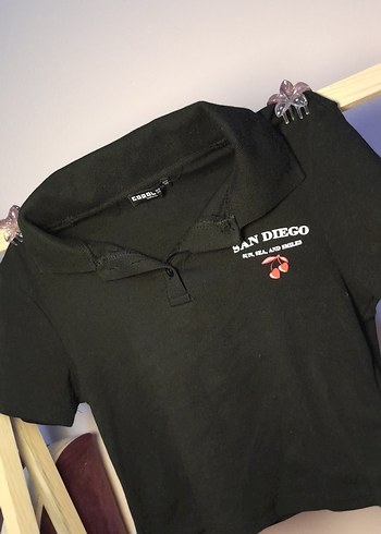 Siyah Polo Yaka crop - Görsel 2