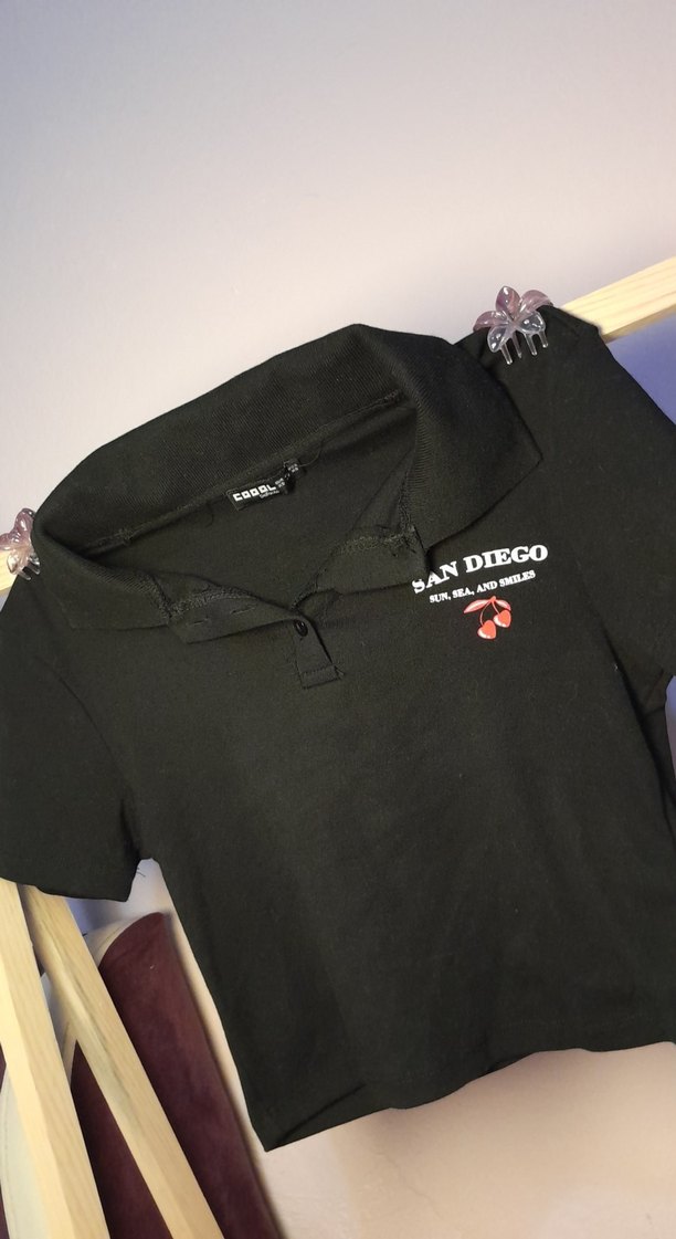 Siyah Polo Yaka crop - Görsel 2