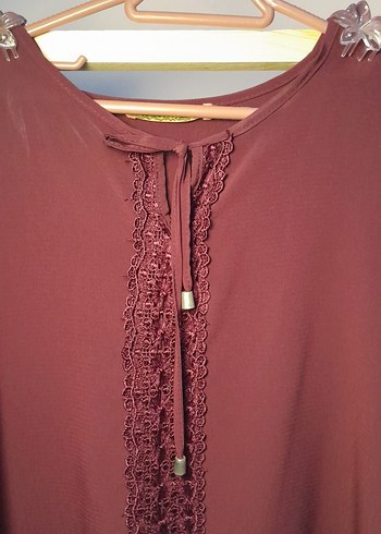 Bordo Uzun Kollu Nakışlı Elbise - Görsel 2